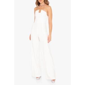 Black Halo Lena White Strapless Wide Leg Tailored Formal Jumpsuit Size 6
